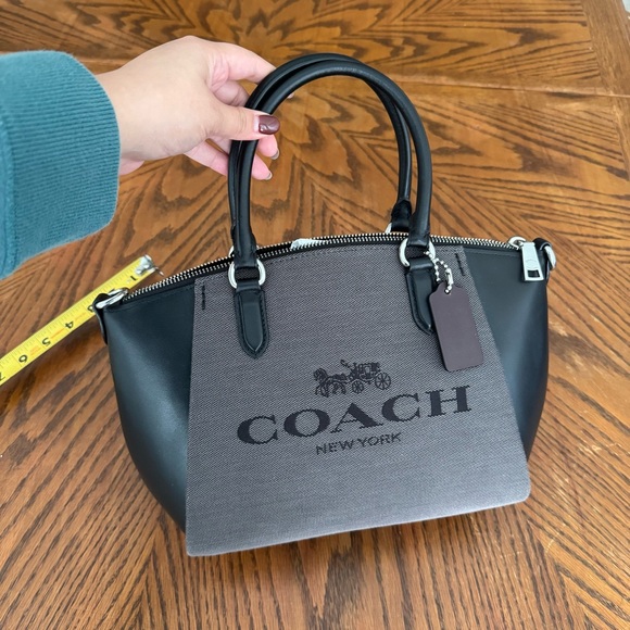 coach Handbags - COACH #C0669 Black Leather & Gray Jacquard Satchel Elise w/ Logo